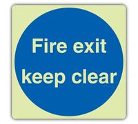 V Safety Panneau de sécurité carré Photoluminescent Fire Exit Keep Clear 200 x 200 mm Plastique rigide 1,2 mm Double lueur