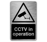 V Safety Panneau de sécurité CCTV In Operation Noir 300 x 450 mm 3 mm Composite d'aluminium brossé