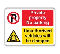 V Safety Panneau de sécurité en aluminium avec inscription « Private No Parking - Vehicles Will Be Clamped » - 400 x 300 mm - 3 mm - Double lueur