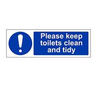 V Safety Panneau de sécurité en aluminium brossé avec inscription « Please Keep These Toilets Clean And Tidy » 600 x 200 mm - 3 mm