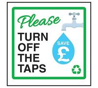 V Safety Panneau de sécurité en aluminium brossé composite 3 mm Inscription Please Turn Off The Taps Save £ 100 x 100 mm