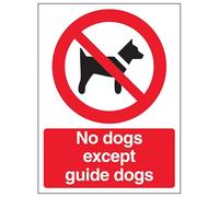 V Safety Panneau de sécurité en aluminium composite Inscription No Dogs Except Guide Dogs 200 x 300 mm