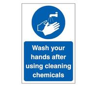 V Safety Panneau de sécurité en plastique rigide 2 mm avec inscription « Wash Your Hands After Using Cleaning Chemicals » 150 x 200 mm