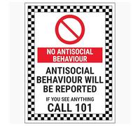 V Safety Panneau de sécurité en plastique rigide avec inscription No Antisocial Behaviour/Antisocial Behaviour Will Be Repord/If You See Anything Call 101 150 x 200 mm