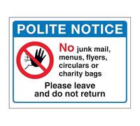 V Safety Panneau de sécurité en plastique rigide avec inscription « Polite Notice No Junk Mail... Please Leave and Do Not Return » 200 x 150 mm - 1 mm
