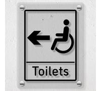 V Safety Panneau de sécurité en plexiglas transparent pour toilettes handicapées Motif flèche gauche 200 x 300 mm