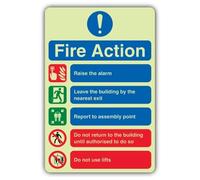 V Safety Panneau de sécurité photoluminescent 5 points avec inscription « Fire Action Notice » Do Not Use Lifts 200 x 300 mm Plastique rigide 1,2 mm Triple lueur