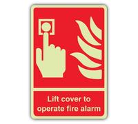 V Safety Panneau de sécurité photoluminescent Lift Cover To Operate Fire Alarm - 300 x 450 mm - Plastique rigide de 1,2 mm - Triple lueur