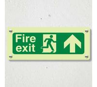 V Safety Panneau de sécurité photoluminescent pour sortie d'incendie avec flèche vers le haut - 600 x 200 mm - Composite d'aluminium de 3 mm - GloReflect