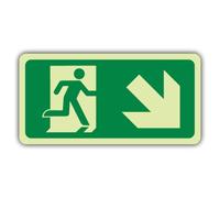 V Safety Panneau de sortie d'urgence flèche vers le bas à droite 300 x 150 | Phosphorescent | Vinyle auto-adhésif triple lueur | Signalisation de sécurité incendie - Fabriqué en Grande-Bretagne