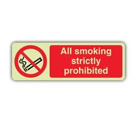V Safety Panneau phosphorescent All Smoking Is Strictly Interdit - Format paysage - 300 x 100 mm - Fabriqué en vinyle autocollant triple lueur - Signalisation sans fumée - Fabriqué en Grande-Bretagne