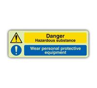 V Safety Panneau phosphorescent Danger Hazardous Substance - Wear Personal Protective Equipment - 450 x 150 mm - Fabriqué en plastique rigide triple lueur - Signalisation d'avertissement de danger