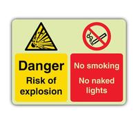 V Safety Panneau phosphorescent Danger Risk of Explosion - Interdiction de fumer - No Naked Lights - 300 x 225 mm - Fabriqué en plastique rigide triple lueur - Fabriqué en Grande-Bretagne