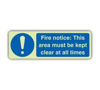 V Safety Panneau phosphorescent en plastique rigide avec inscription « This Area Must Be Kept Clear At All Times » 450 x 150 mm