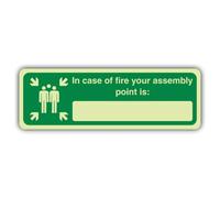 V Safety Panneau phosphorescent en vinyle auto-adhésif avec inscription « In Case Of Fire Your Assembly Point Is » 450 x 150 mm