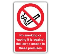 V Safety Panneau phosphorescent en vinyle autocollant « No Smoking Or Vaping It Is Against The Law To Smoke In These Premises » 150 x 200 mm