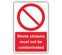 V Safety Panneau « Waste Streams Must Not Be Contaminated » - 150 x 200 mm - Composite d'aluminium brossé - Signalisation d'interdiction - Fabriqué en Grande-Bretagne
