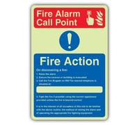 V Safety Phosphorescent Fire Alarm Call Point - Fire Action - On Discovering A Fire Sign - 150 x 225 mm - Fabriqué en vinyle autocollant double lueur - Signalisation de sécurité incendie - Fabriqué en