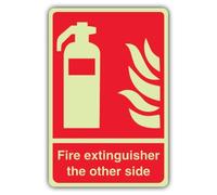 V Safety Phosphorescent Fire Extincisher The Other Side Panneau en plastique rigide double lueur 200 x 300 mm