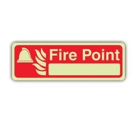 V Safety Phosphorescent Fire Point avec panneau vierge - Format paysage - 300 x 100 mm - Fabriqué à partir de vinyle autocollant double lueur - Signalisation de sécurité incendie - Fabriqué en
