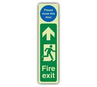 V Safety Plaque de porte de sortie de secours phosphorescente Man Left - Please Close This Door - 75 x 300 mm - Fabriqué en plastique rigide triple lueur - Signalisation de sécurité incendie