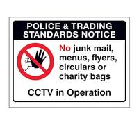 V Safety Police & Trading...No Junk Mail, Menus... CCTV in Operation Panneau de sécurité en plastique rigide 150 x 100 mm 1 mm