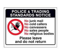 V Safety Police & Trading Standards...No Junk Mail, No Cold Callers... 150 x 100 mm - Panneau de sécurité en plastique rigide 2 mm