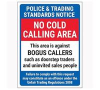 V Safety Police & Trading Standards Notice/No Cold Calling Area/Against Bogus Callers/Failure To Complily 150 x 200 mm - Panneau de sécurité autocollant en vinyle