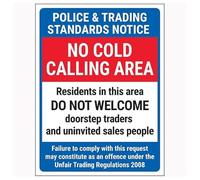 V Safety Police & Trading Standards Notice/No Cold Calling Area/Residents In This Area/Failure To Complily Panneau de sécurité en aluminium brossé 3 mm 150 x 200 mm