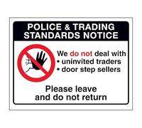 V Safety Police & Trading...We Do Not...Please Leave and Do Not Return Autocollant en vinyle Effet aluminium 150 x 100 mm