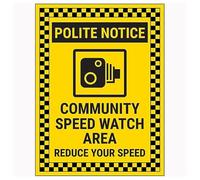 V Safety Polite Notice/Community Speed Watch Area/Reduce Your Speed Now/Checked 150 x 200 mm - Panneau de sécurité autocollant en vinyle