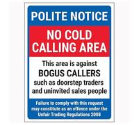 V Safety Polite Notice/No Cold Calling Area/Against Bogus Callers/Failure To Complily 300 x 400 mm - Panneau de sécurité en aluminium composite de 3 mm