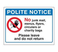 V Safety Polite Notice No Junk Mail...Please Leave and Do Not Return Panneau de sécurité en aluminium brossé 3 mm 150 x 100 mm