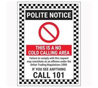 V Safety Polite Notice/This Is A No Cold Calling Area/Failure To Comply/If You See Anything Call 101 Panneau de sécurité en aluminium brossé 3 mm 150 x 200 mm