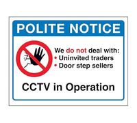 V Safety Polite Notice We Do Not Deal With...CCTV in Operation Panneau de sécurité en plastique rigide 150 x 100 mm 1 mm