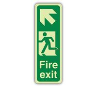 V Safety Portrait Panneau de sortie de secours flèche vers le haut à gauche | Phosphorescent | Vinyle auto-adhésif triple lueur | Signalisation de sécurité incendie - Fabriqué en Grande-Bretagne