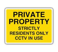 V Safety Private Property Strictly Residents Only CCTV In Use Panneau de sécurité - 600 x 450 mm - RA2 réfléchissant 3 mm en aluminium composite