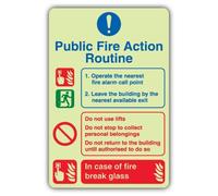 V Safety Public Fire Action Routine Lifts Break Panneau en verre - 150 x | Phosphorescent | Vinyle auto-adhésif double lueur | Signalisation de sécurité incendie - Fabriqué en Grande-Bretagne