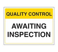 V Safety Quality Control - Awaiting Inspection - 300 x 200 mm - Vinyle autocollant - Panneau de sécurité effet aluminium