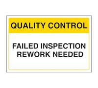 V Safety Quality Control - Failed Inspection - Rework Needed 300 x 200 mm - Vinyle autocollant - Panneau de sécurité effet aluminium