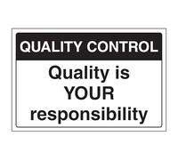 V Safety Quality Control - Quality Is Your Responsibility - 300 x 200 mm - Vinyle autocollant - Panneau de sécurité effet aluminium
