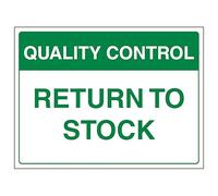 V Safety Quality Control - Return to Stock - 300 x 200 mm - Vinyle autocollant - Panneau de sécurité effet aluminium