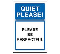 V Safety Quiet Please Be Respectful Panneau de sécurité en plastique rigide 100 x 150 mm 1 mm