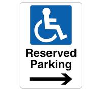 V Safety Reserved Parking - Mandatory Disabled - Flèche droite - 210 x 297 mm (A4) - Panneau de sécurité en plastique rigide de 1 mm