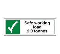 V Safety Safe Working Load 2.0 Tonnes - Paysage 300 x 100 mm - Panneau de sécurité en plastique rigide de 2 mm