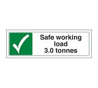 V Safety Safe Working Load 3.0 Tonnes - Paysage 300 x 100 mm - Panneau de sécurité en plastique rigide de 2 mm