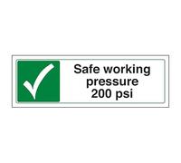 V Safety Safe Working Pressure 200 Psi - Paysage 300 x 100 mm - Panneau de sécurité en plastique rigide de 2 mm