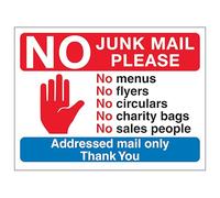 V Safety Stop Hand Symbole : No Junk Mail Please, No Menus, No... 150 x 100 mm - 3 mm Panneau de sécurité en aluminium composite