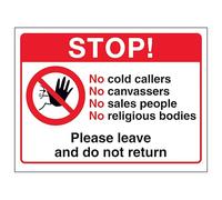 V Safety Stop ! No Cold Callers, No...Please Leave and Do Not Return Panneau de sécurité en aluminium brossé 3 mm 200 x 150 mm