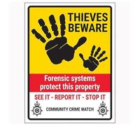 V Safety Thieves Beware/Forensic Systems/See It-Report It-Stop It/Community Crime Watch 200 x 300 mm - Panneau de sécurité en aluminium composite de 3 mm